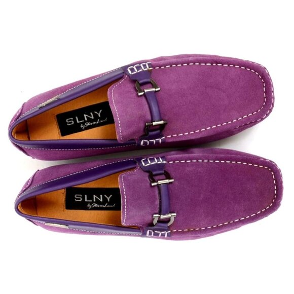 SLNY Purple Leather Silver Horsebit Slip On Driving Loafers Shoes Men\'s Size 9 main image 8